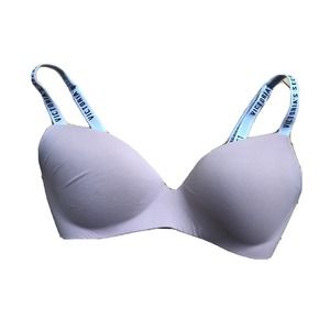 Victoria's Secret 36D Lightly Lined Wireless T-Shirt Bra Mauve Logo Straps